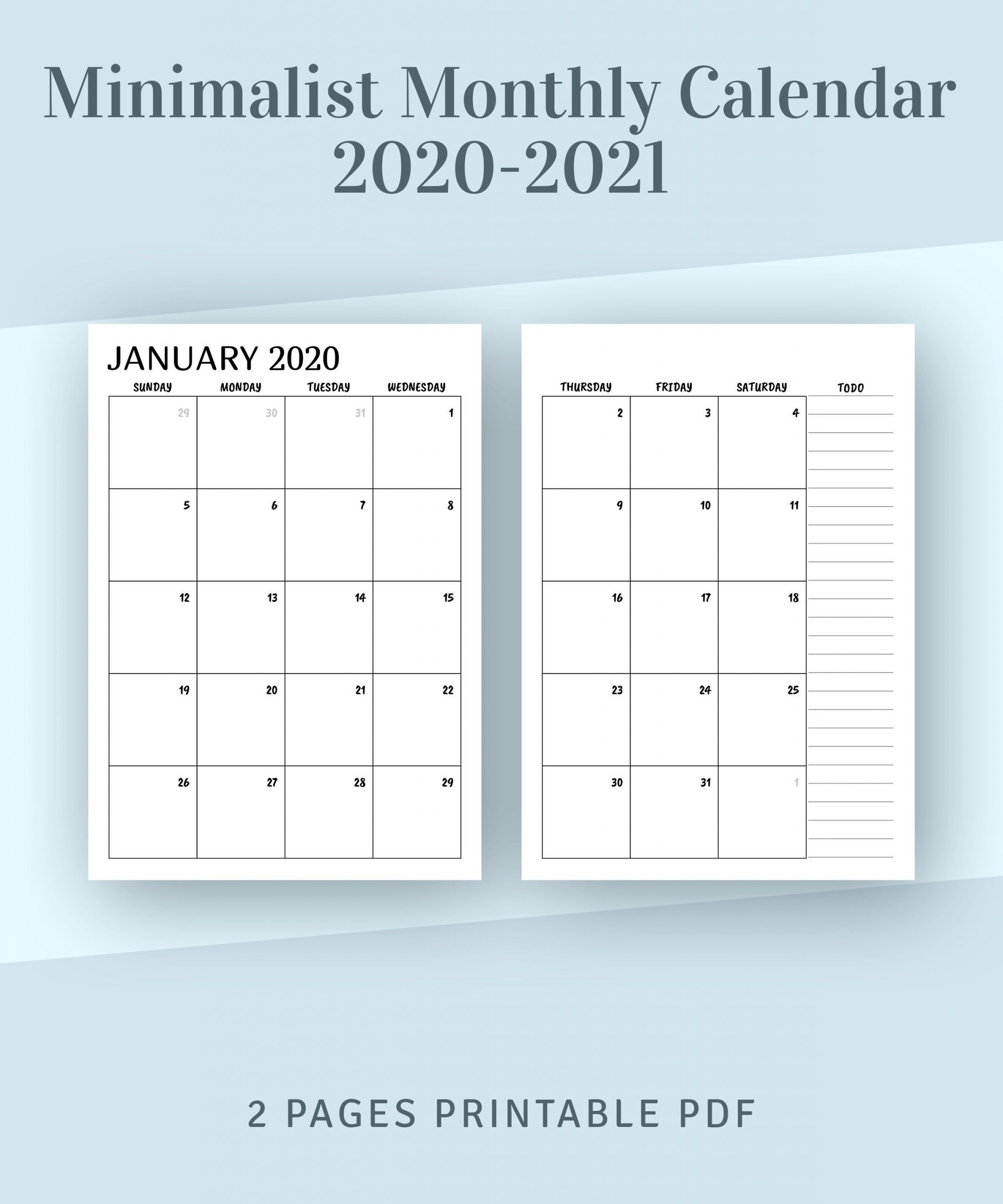 Catch 2 Month Printable Calendar 2021