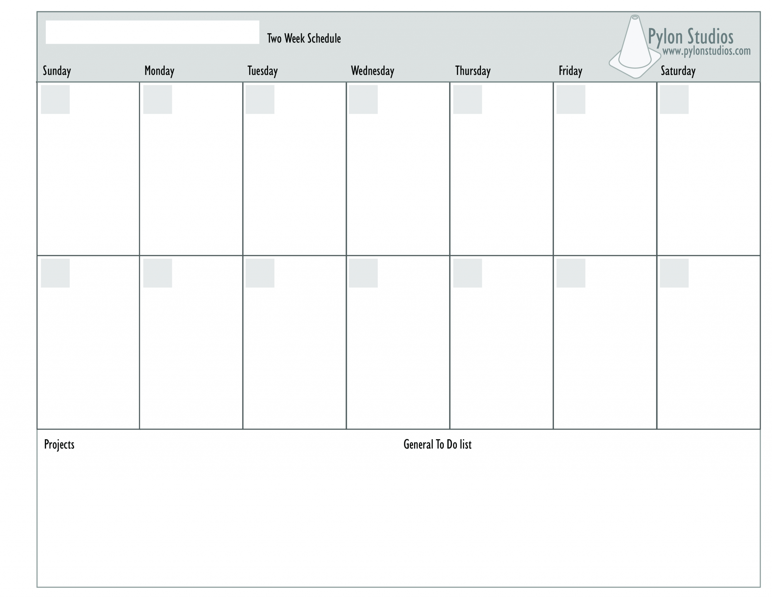 Catch 2 Week Calendar Template