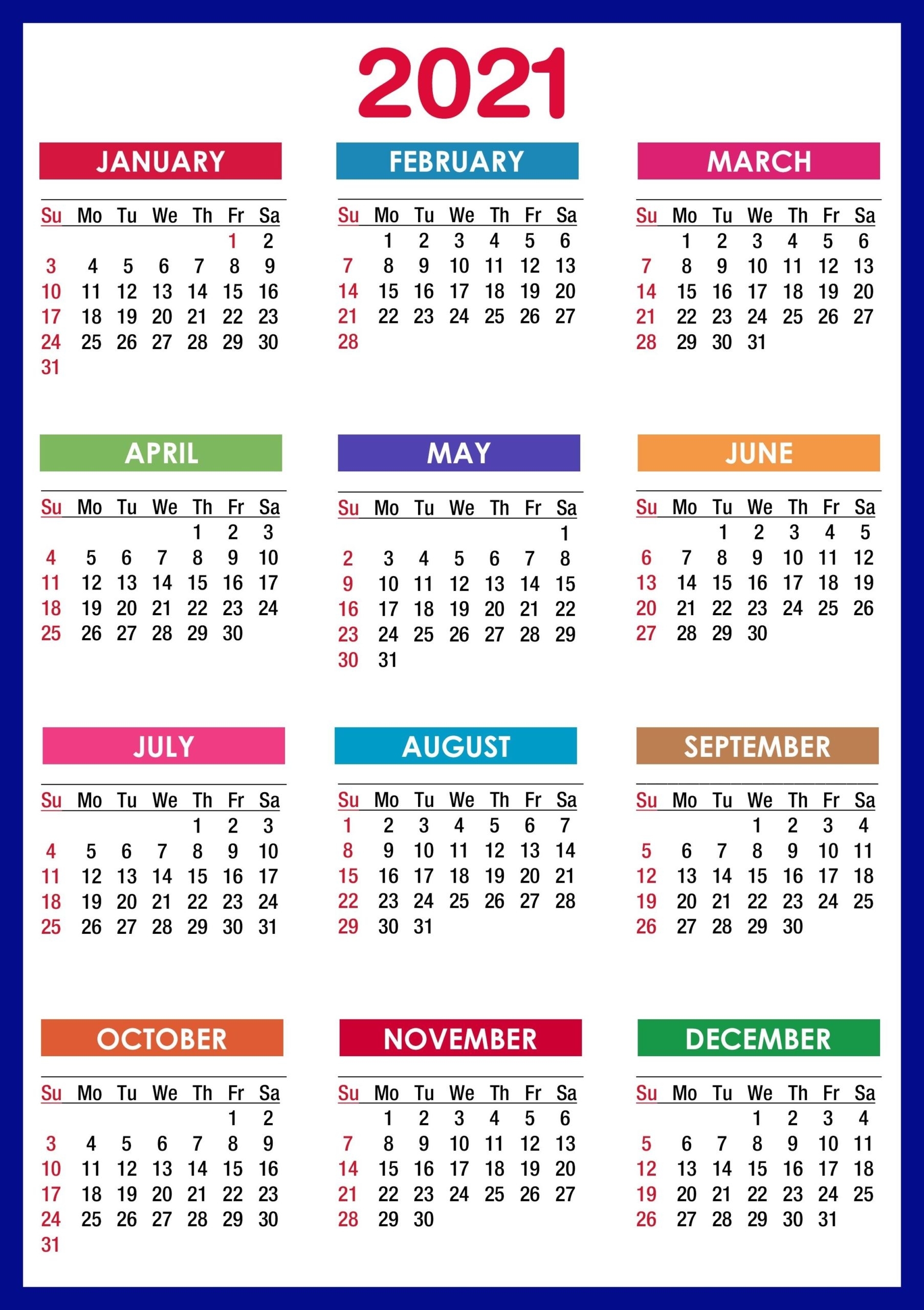 Catch 2021 12 Month Calendar Template