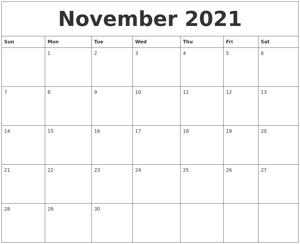 Catch 2021 November Calendar Printable Free