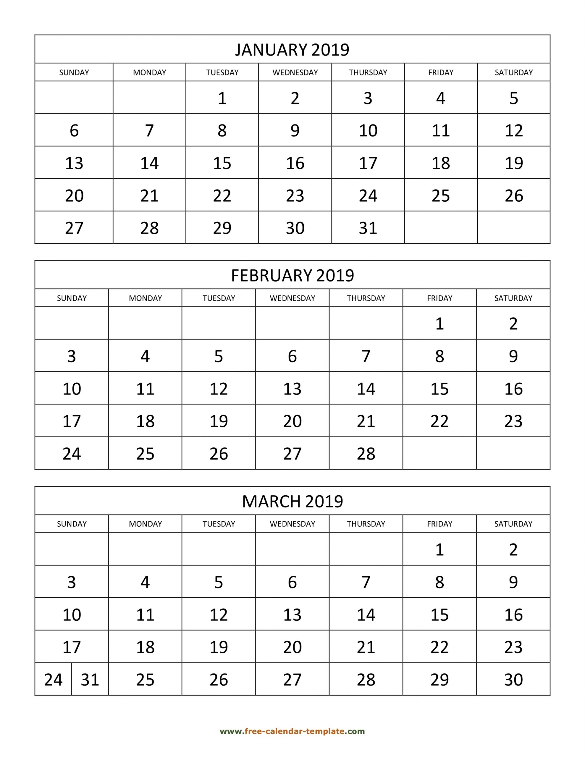 Catch 3 Month Calendar Template