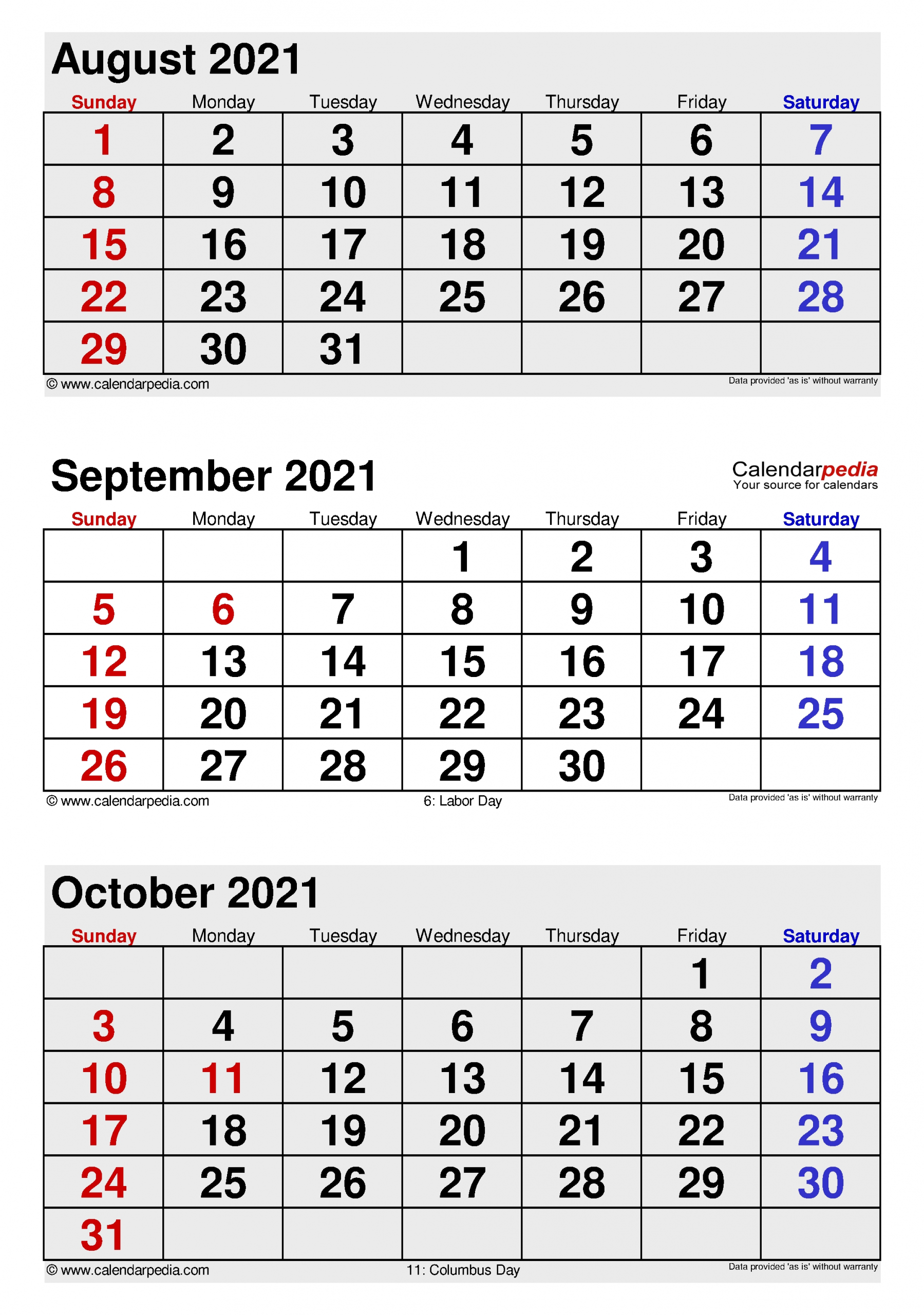 Catch 3 Month Printable Calendar 2021 Sept Oct Nov