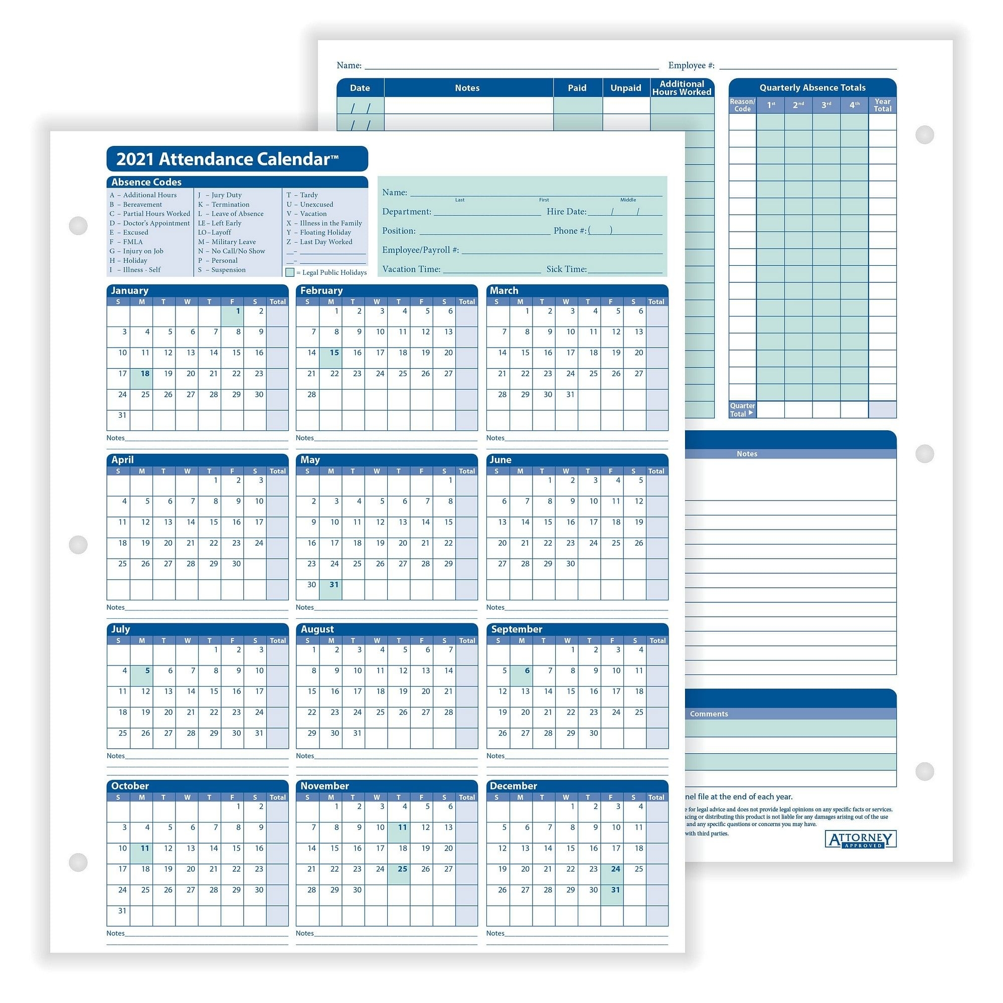 Catch Attendance Calendar 2021