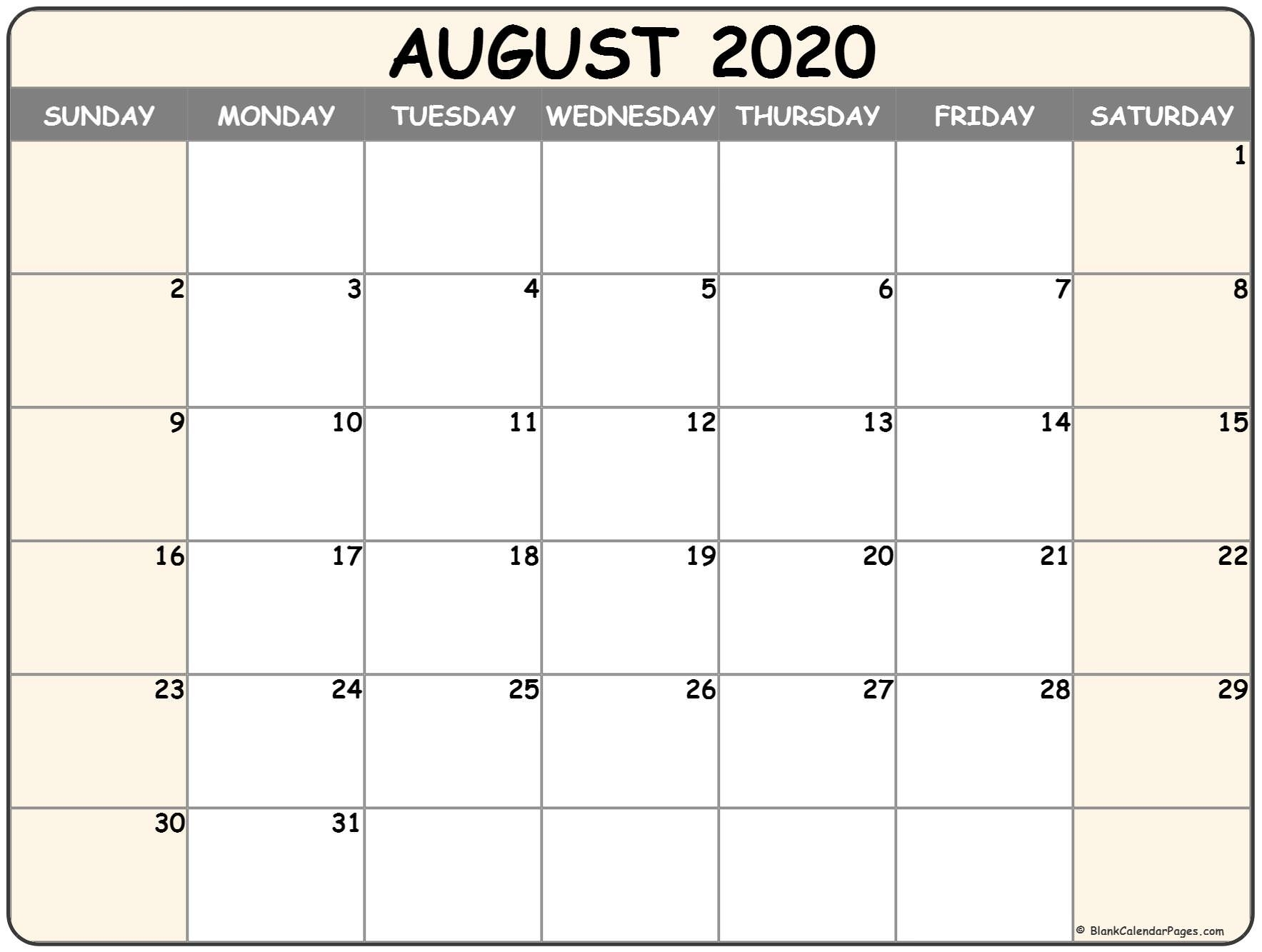 Catch August Monthly Calendar Landscaoe