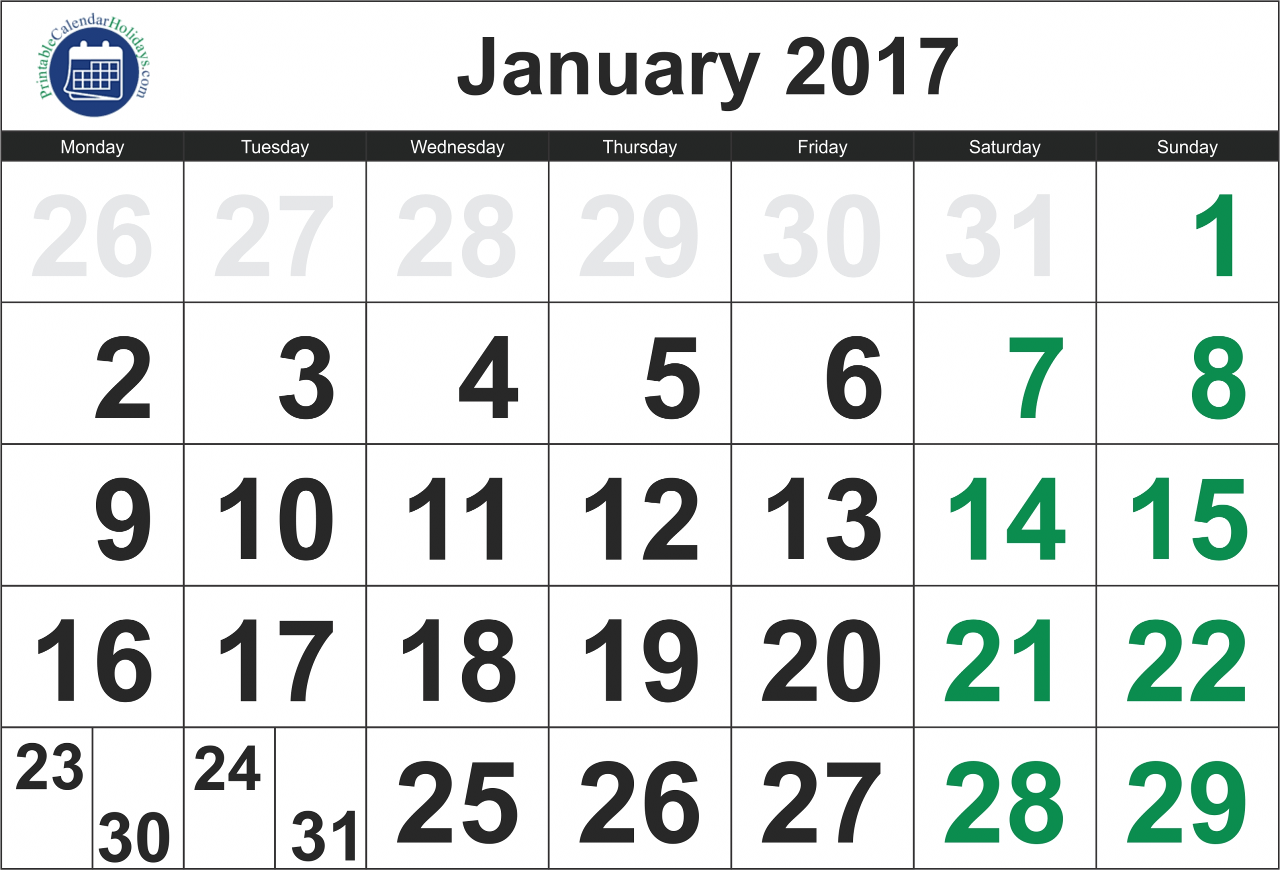 Catch Big Number Printable Calendar
