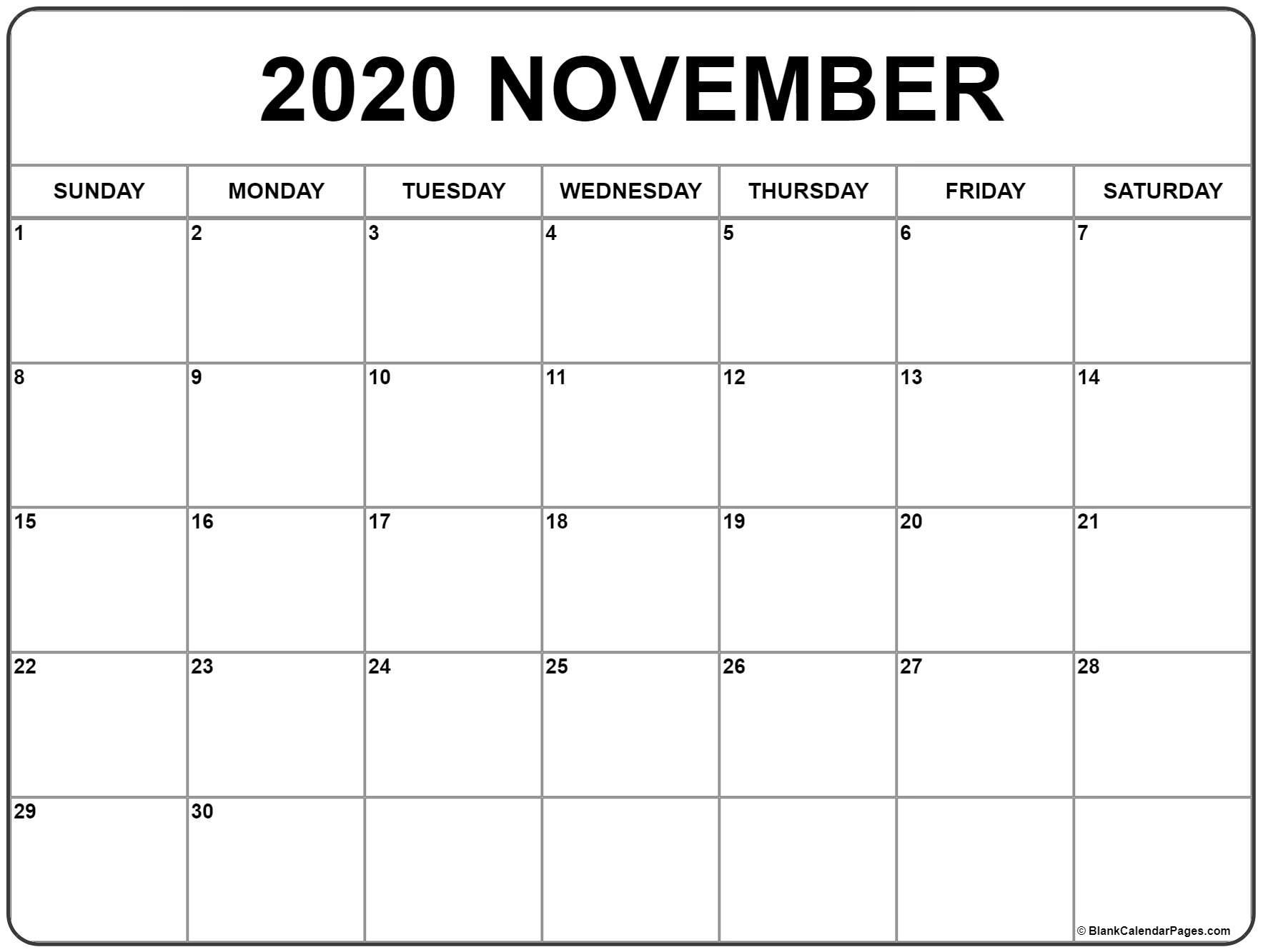 Catch Black And White Printable November 2021 Calendar To Type On