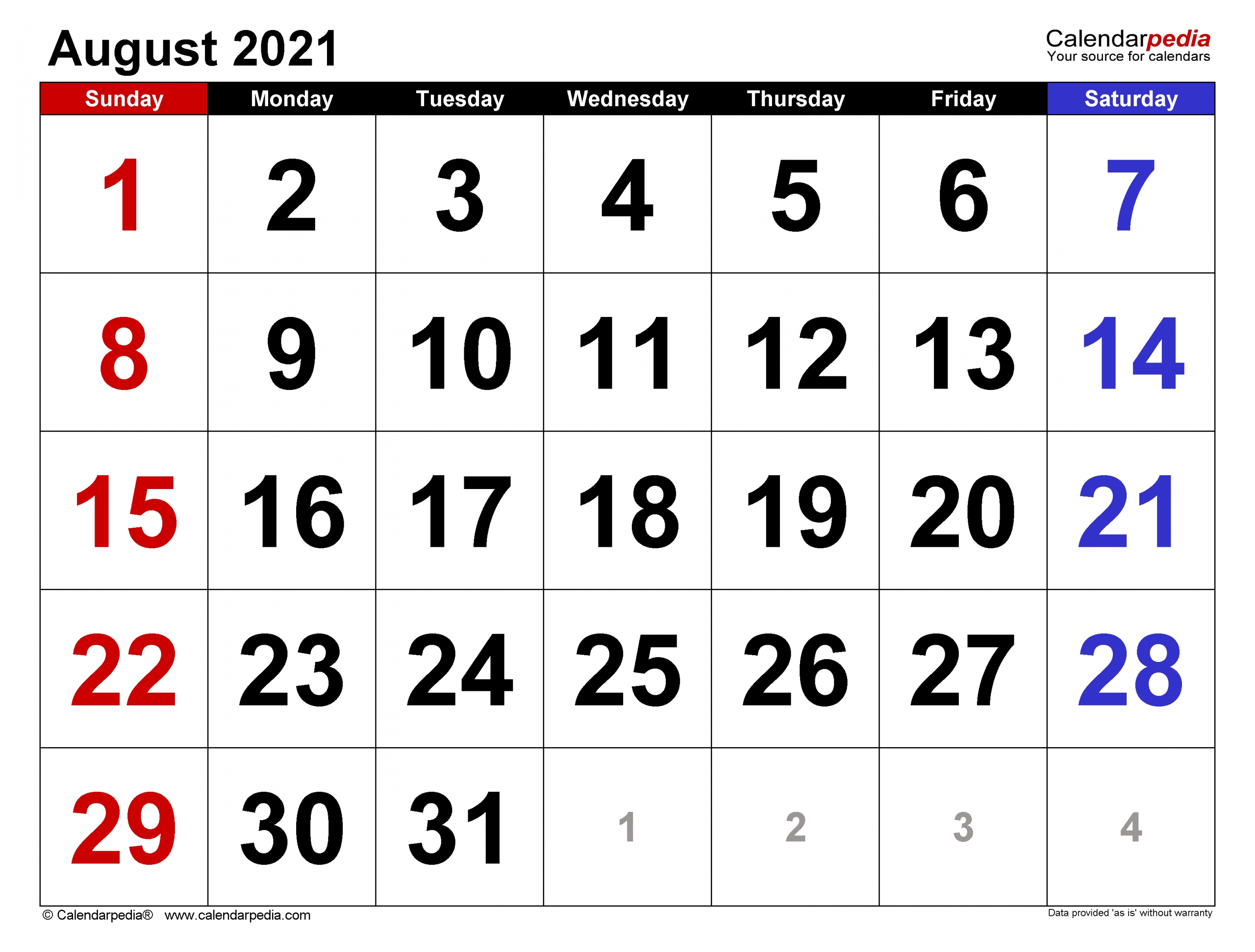 Catch Blank August 2021 Calendar