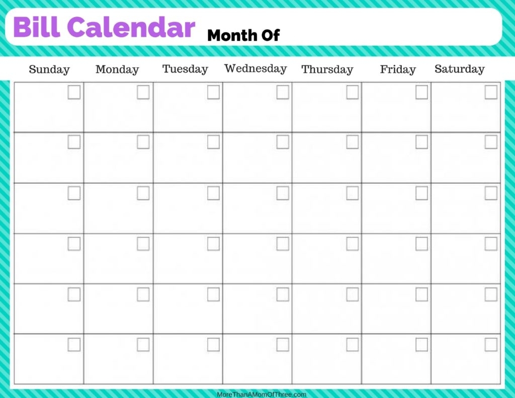 Catch Blank Bill Calendar Printable