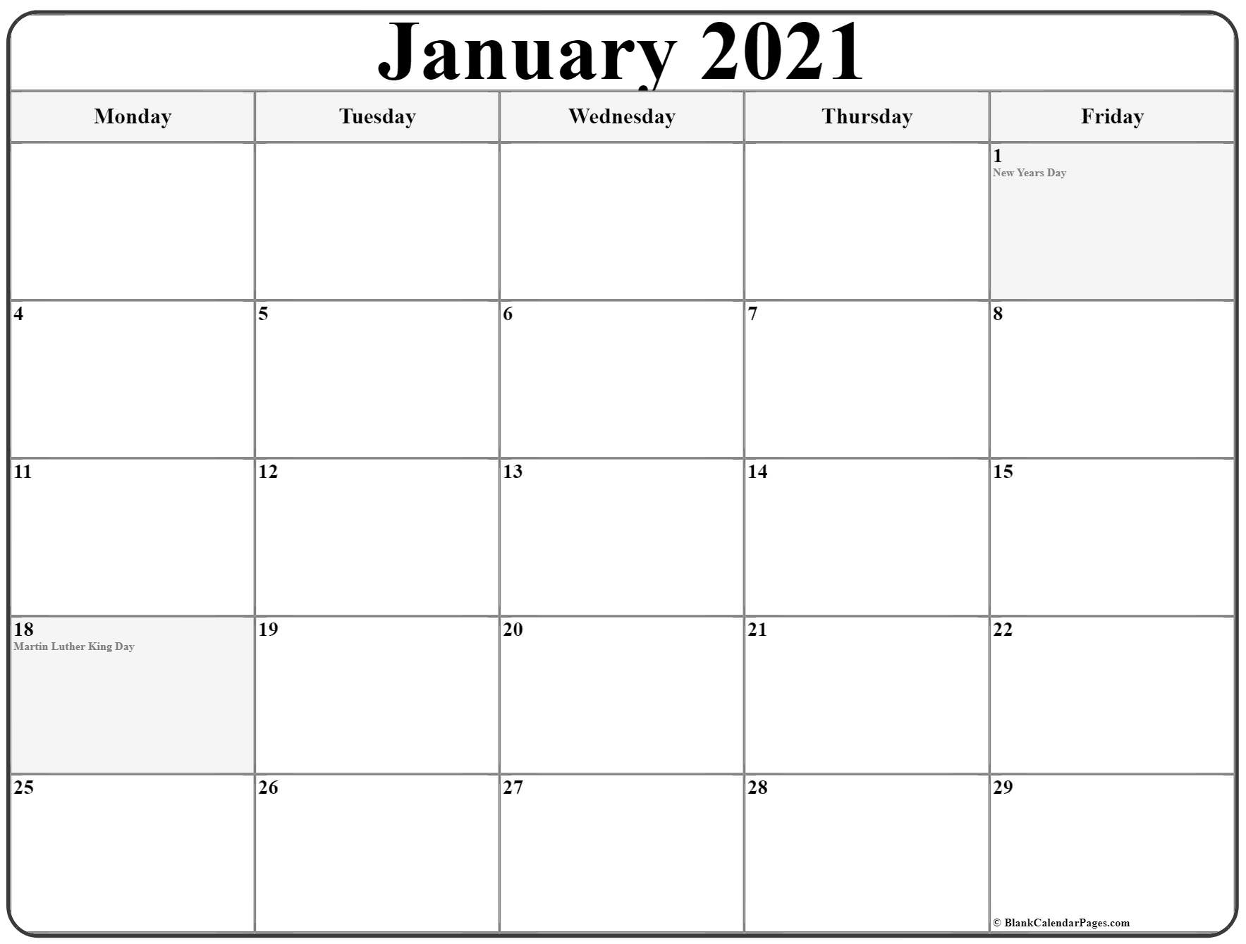 Catch Blank Calendar 2021Monday To Sunday