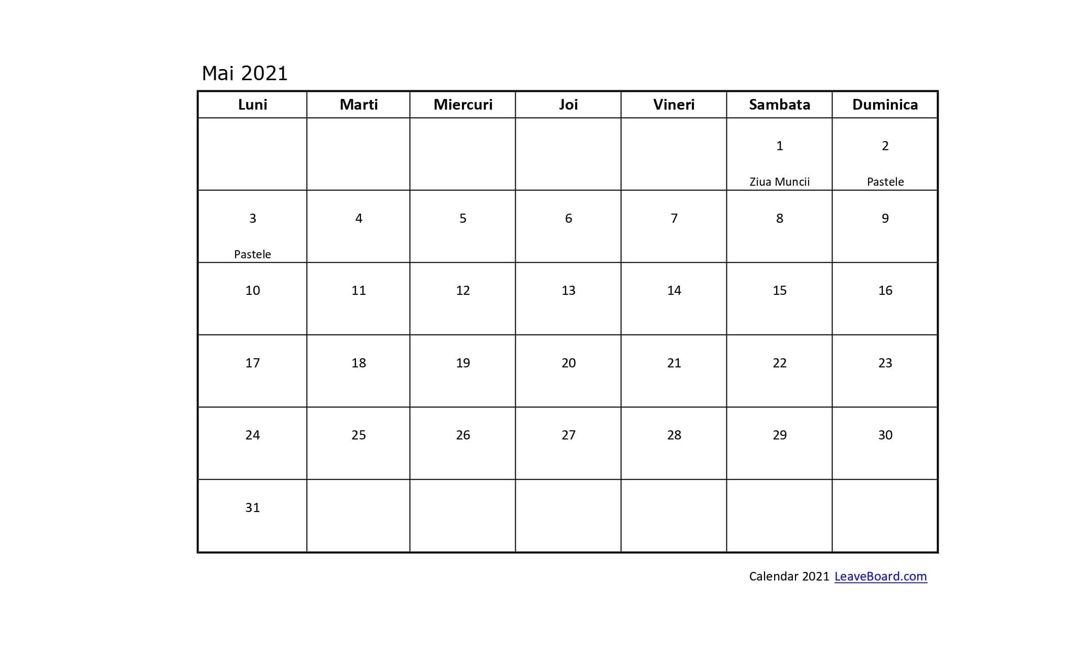 Catch Calendar Zile Lucratoare 2021