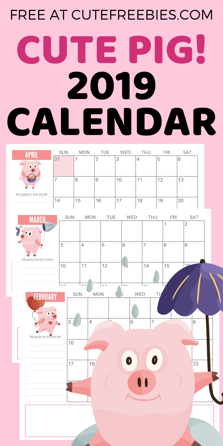 Catch Cute August 2021 Pig Calendar Printable
