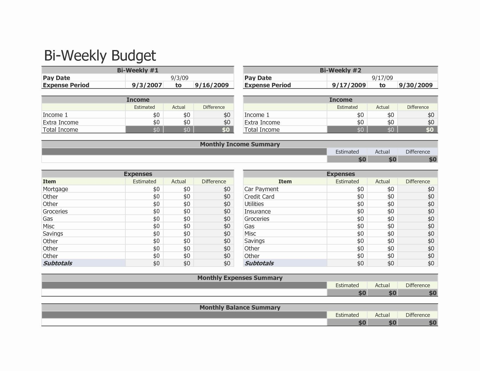 Catch Free Bi Weekly Bill Organizer Spreadsheet