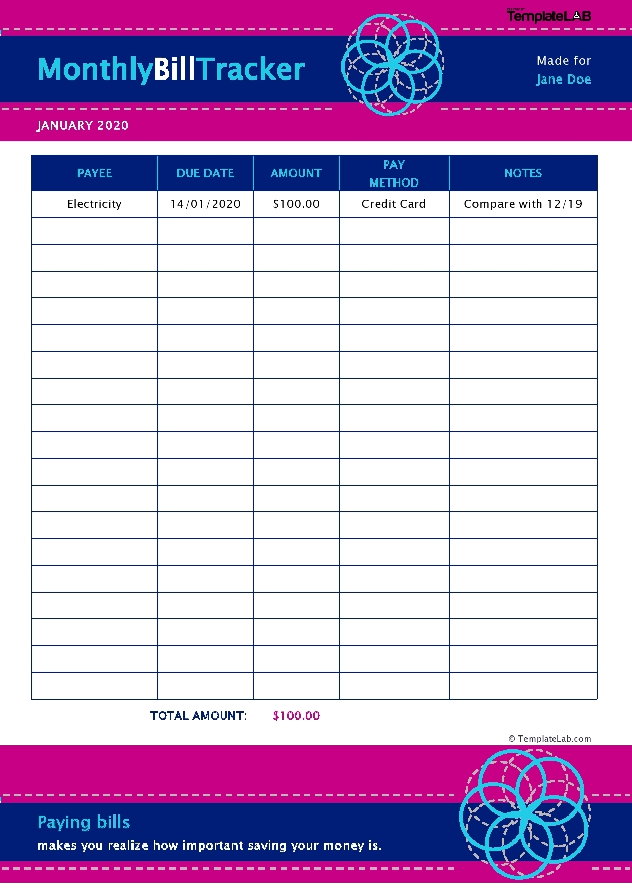 Catch Free Printable Blank Monthly Bill Payment Worksheet