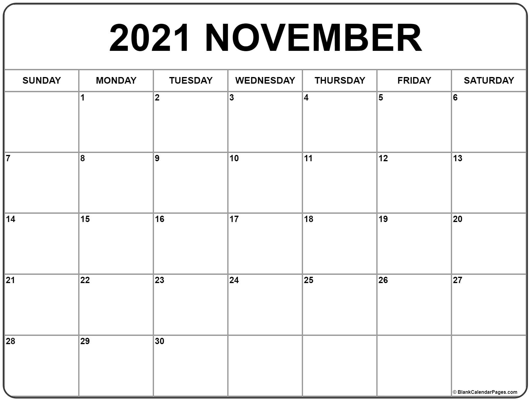 Free Printable Calendar November Daily 2021 Monthly With Space To Write 