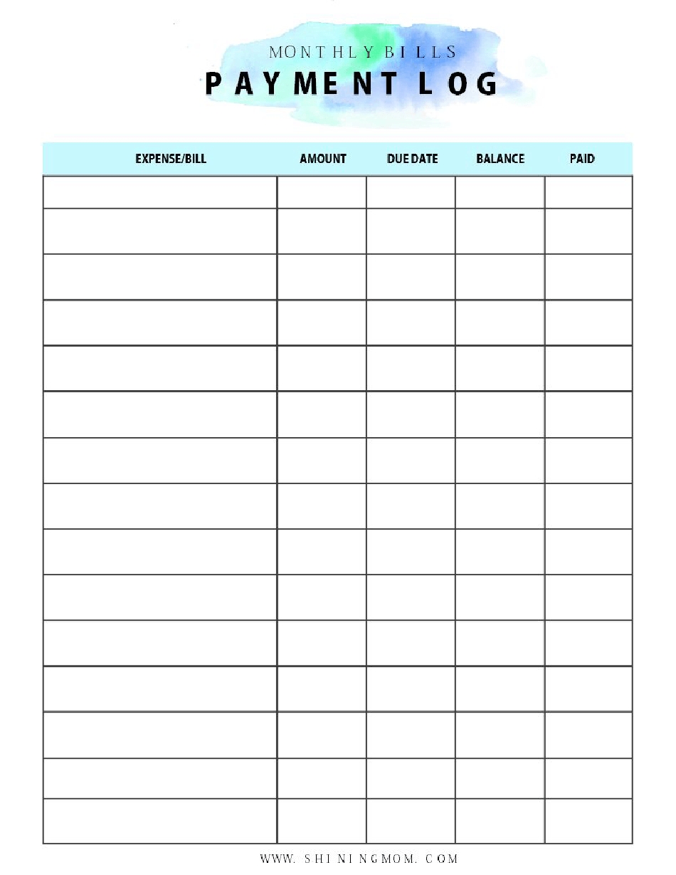 Catch Free Printable Monthly Bill Log
