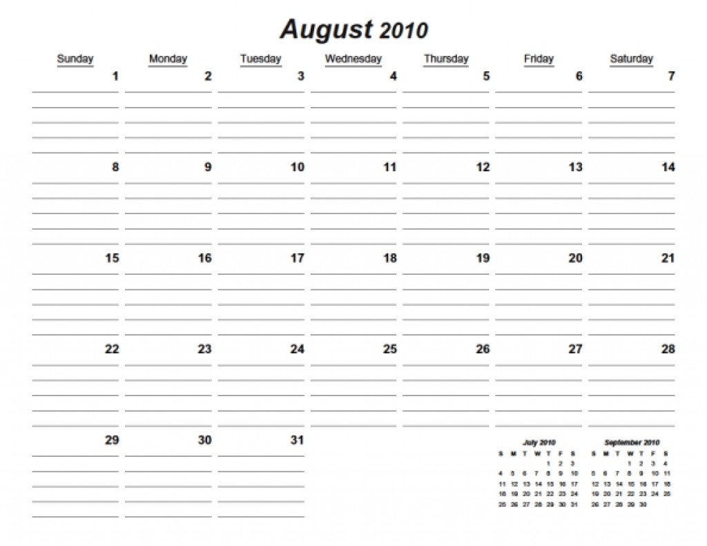 Free Printable Monthly Calendar With Lines Best Calendar Example