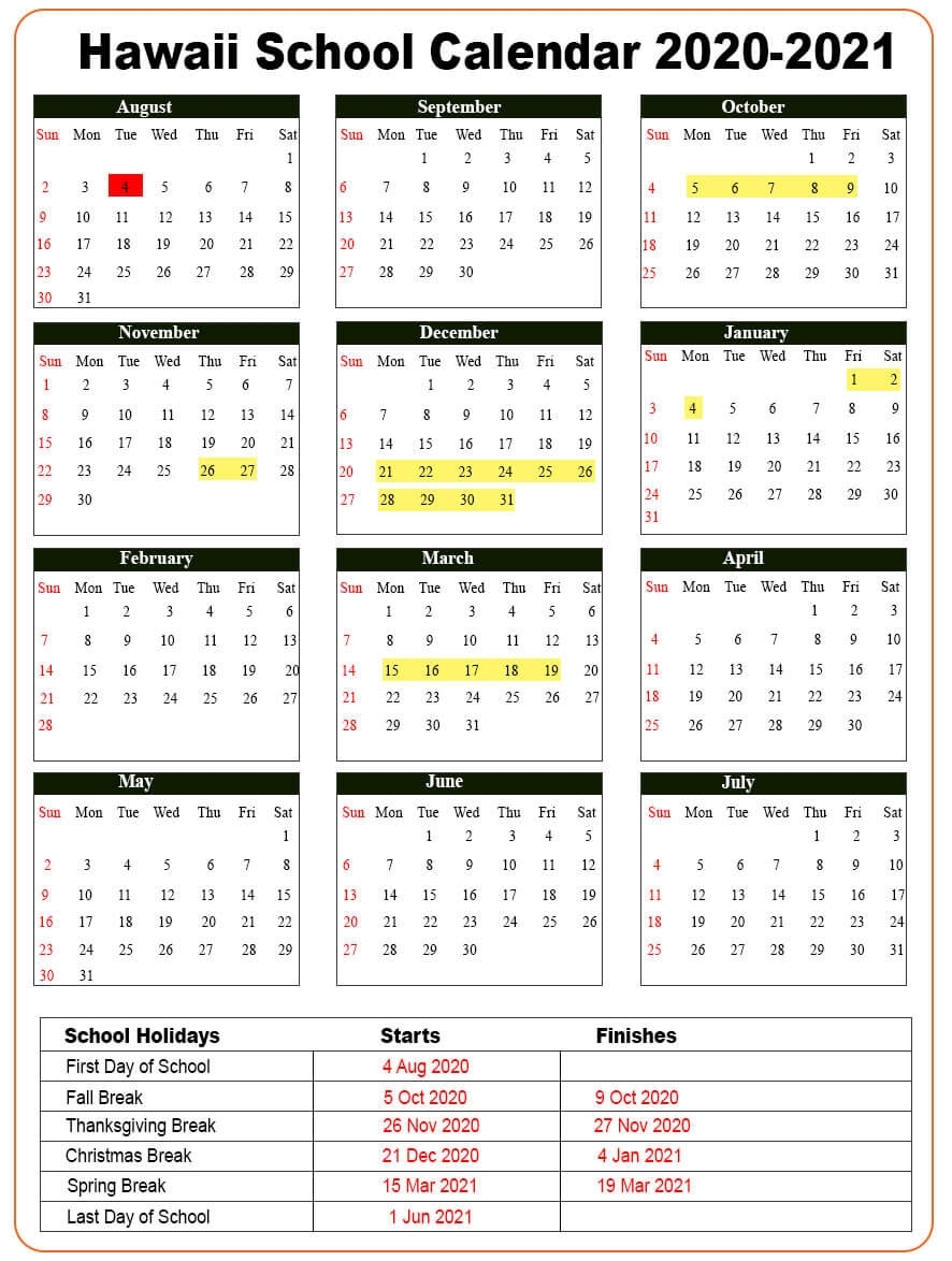 Hawaii Doe Calendar 2021 2021 Best Calendar Example
