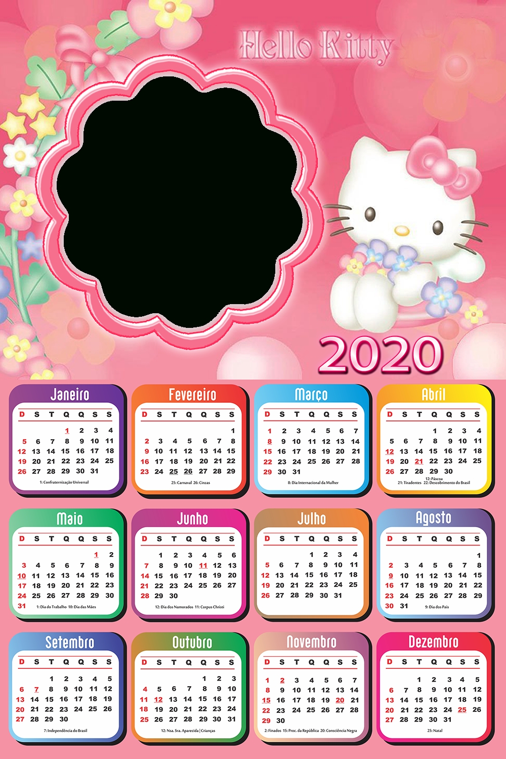 12 Month Free Printable Hello Kitty Calendar 2025