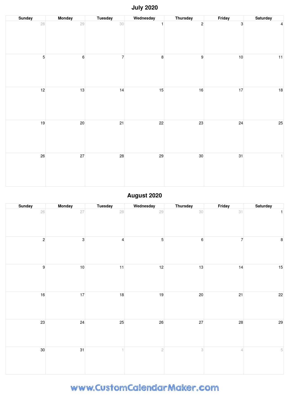 Catch July Calendar And August