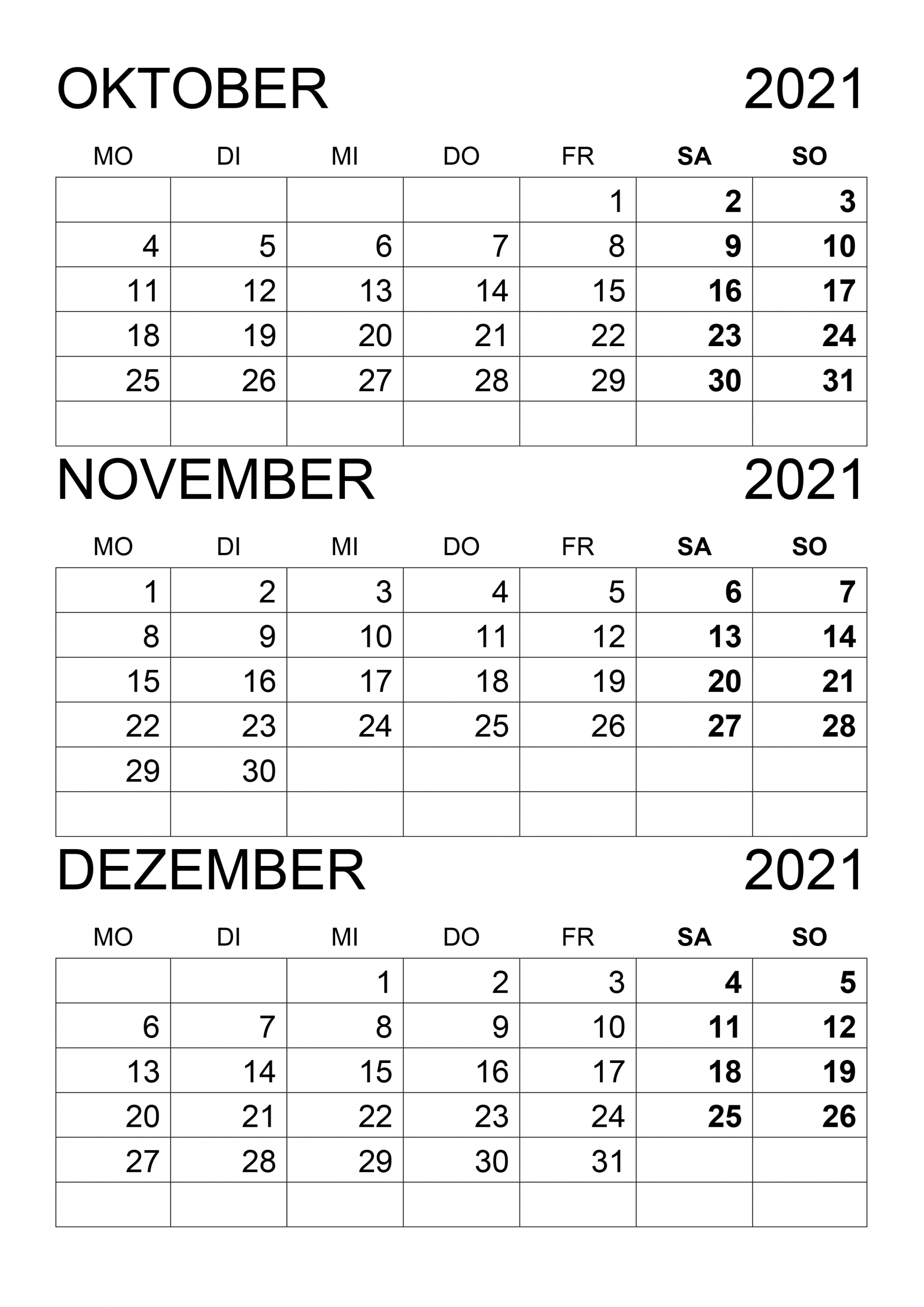 Catch Kalender September Oktober November Dezember 2021