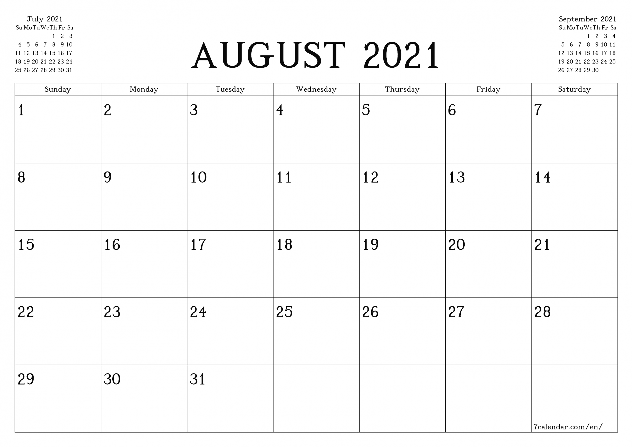Catch Letter Size August 2021 Calendar
