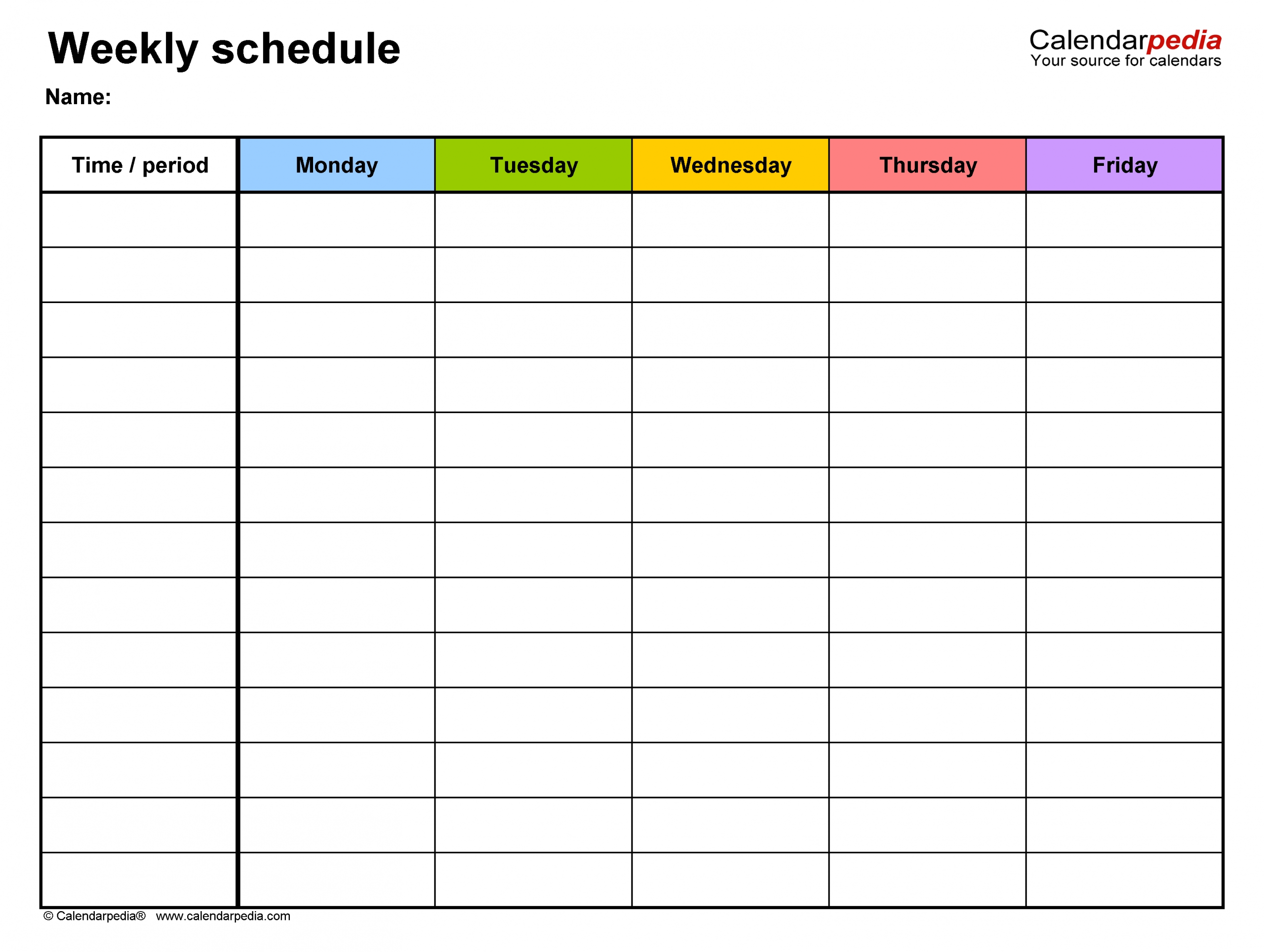 Catch Monday To Friday Calendar Template