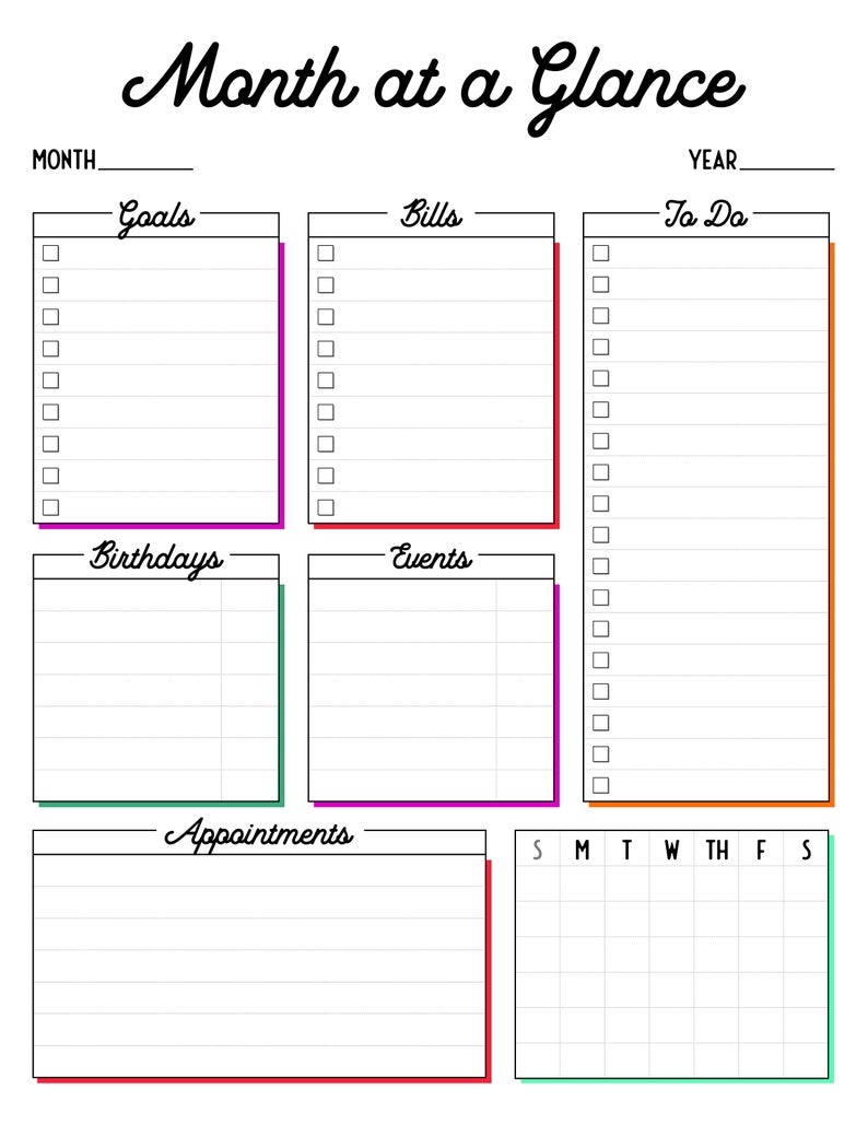 Catch Month At A Glance Printable