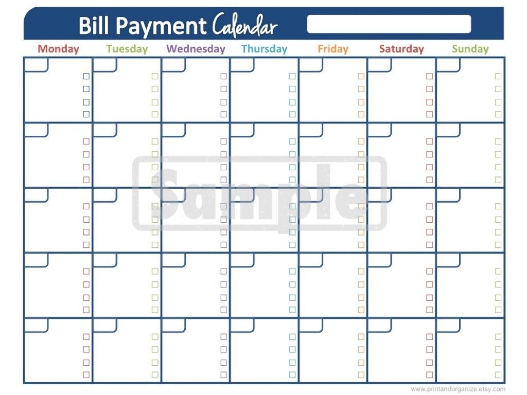 Catch Monthly Bill Calendar Template