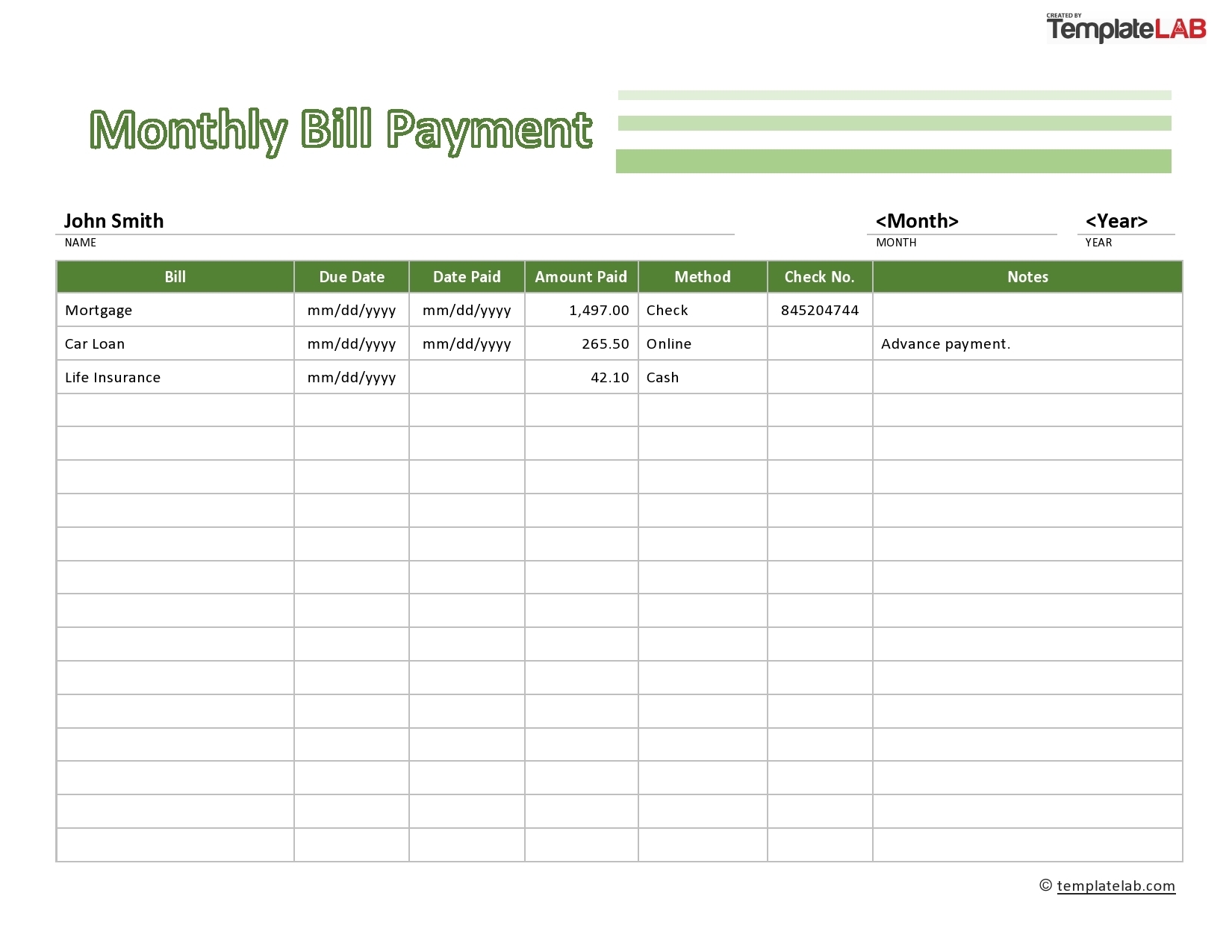 Catch Monthly Bill Payment Log