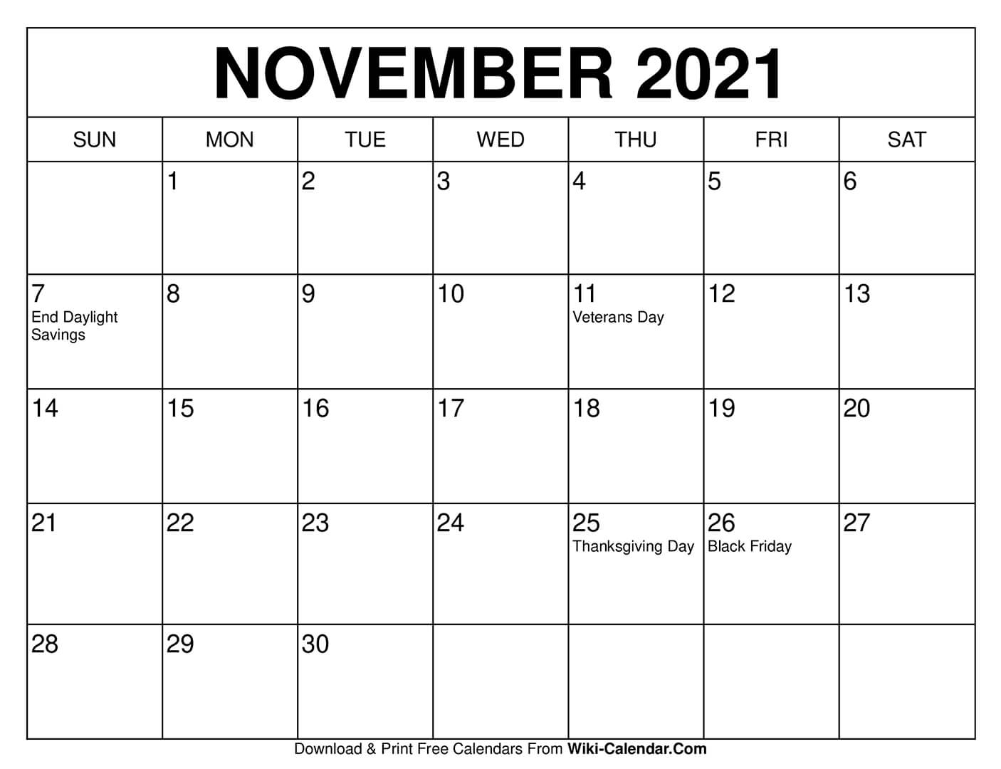 November Calandars 2021 Best Calendar Example