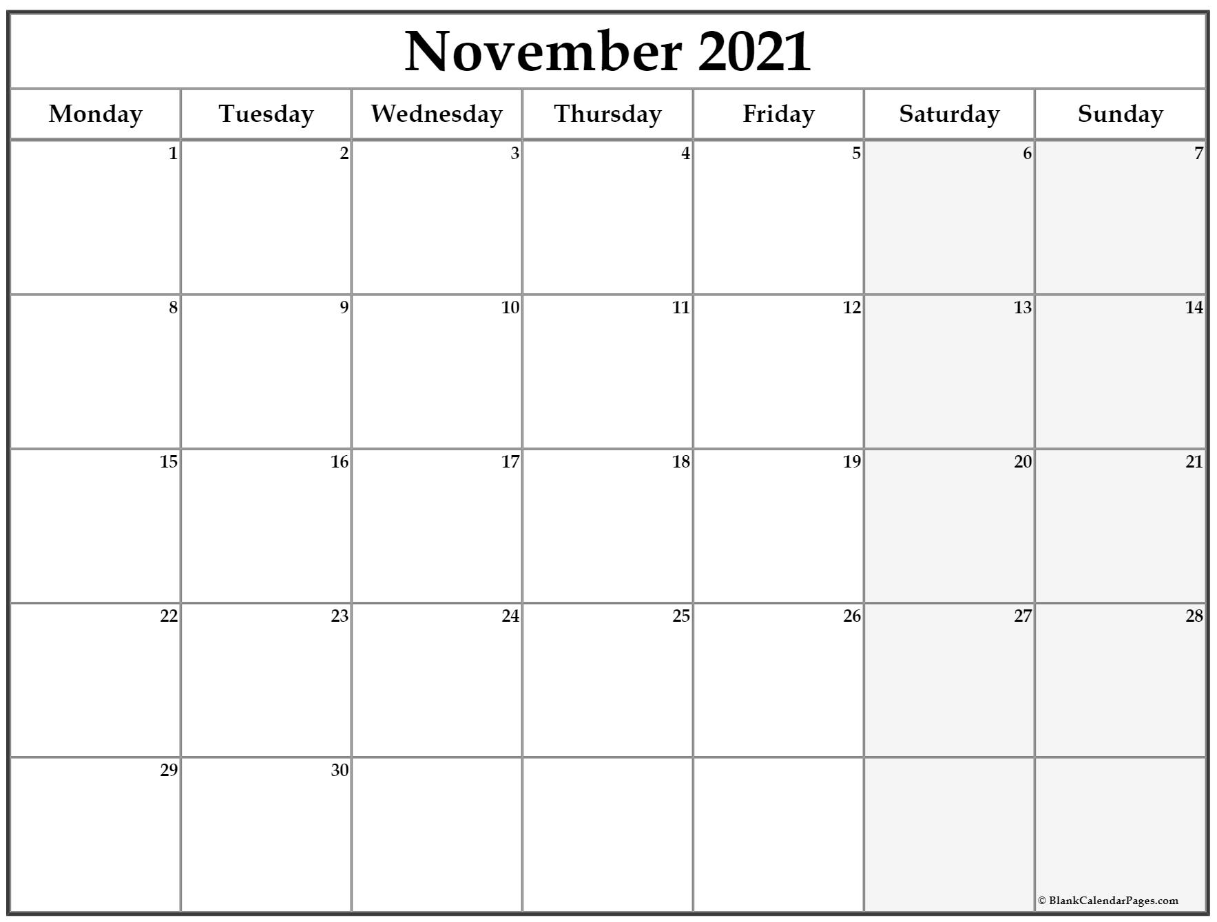 Catch November Calender 2021 Starting Monday Pretty