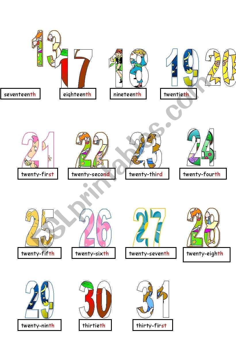 Catch Ordinal Numbers 1-31 Printable