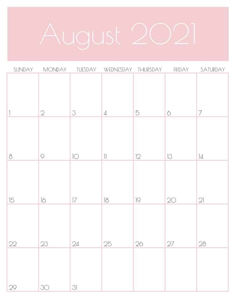 Catch Pink August Calendar 2021 Printable