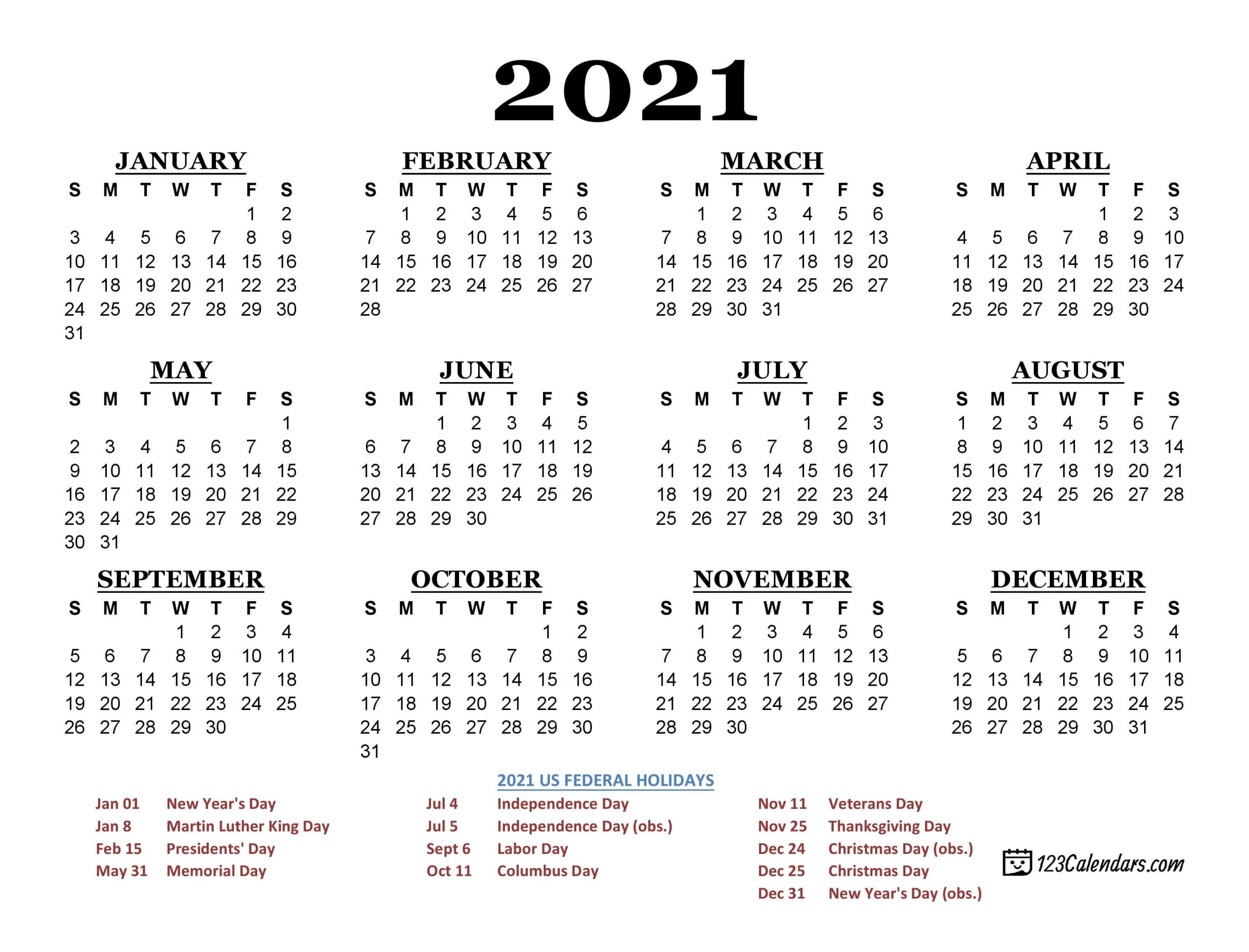 Catch Print Yearly Calendar 2021 With Holidays
