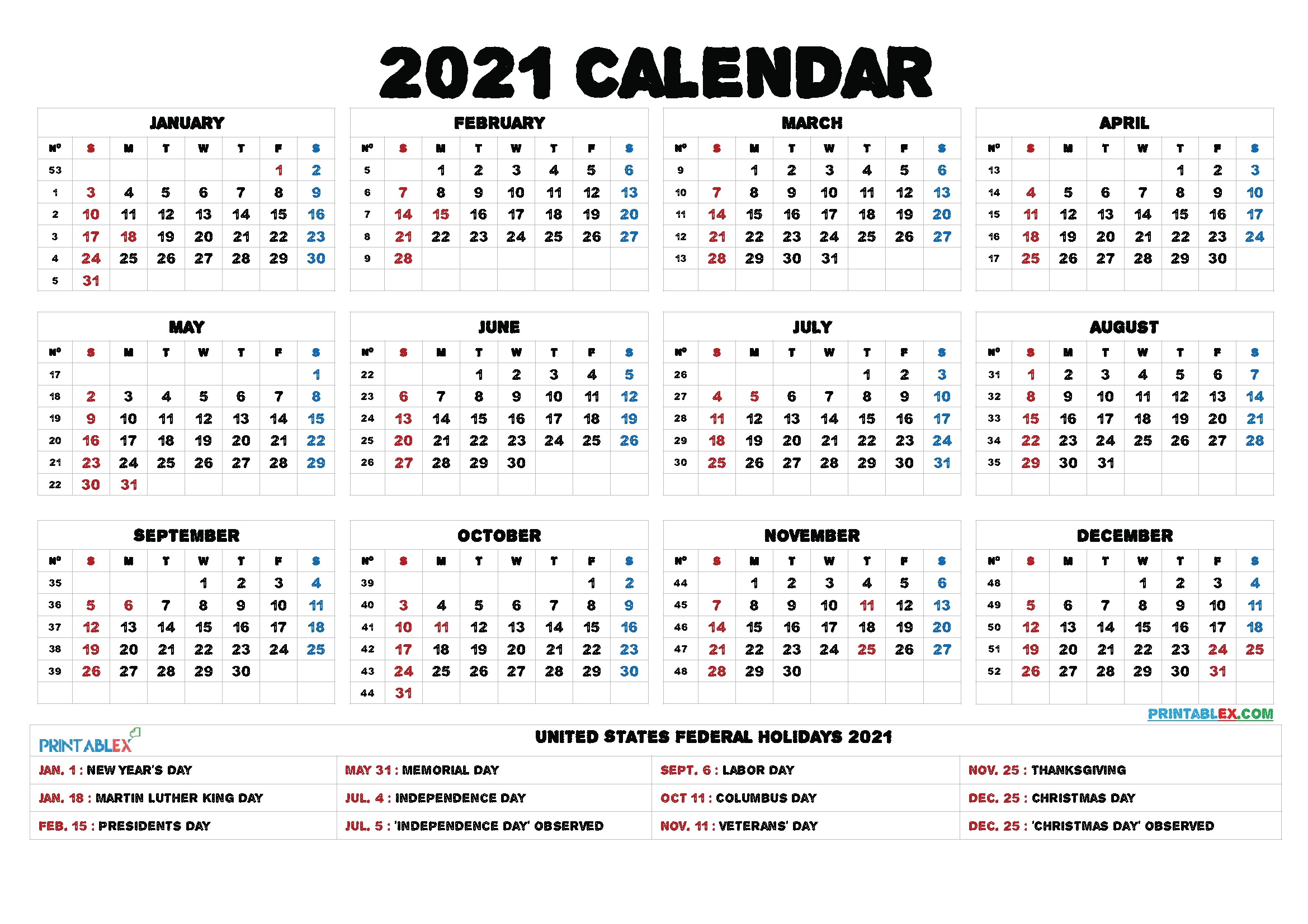Catch Print Yearly Calendar 2021 With Holidays