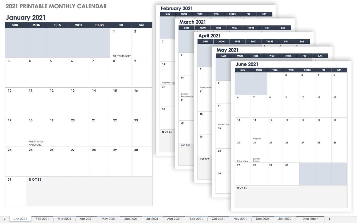 Catch Printable Blank Calendar 2021 Monthly No Download