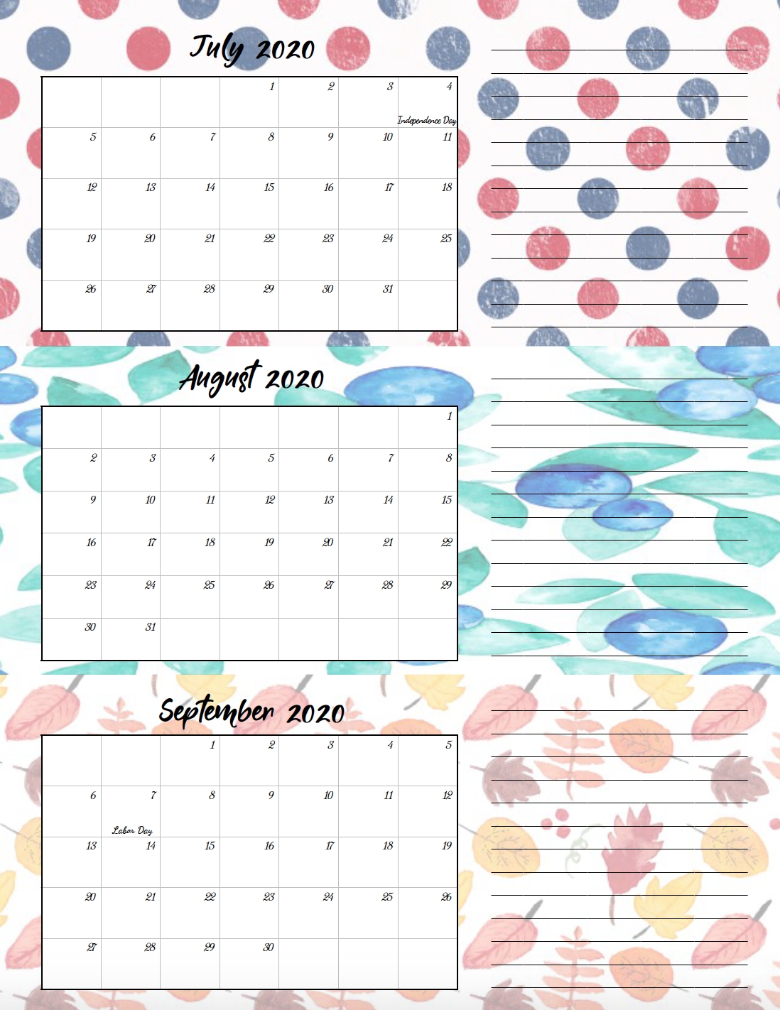 Catch Printable Calendars Fourth Of July Theme