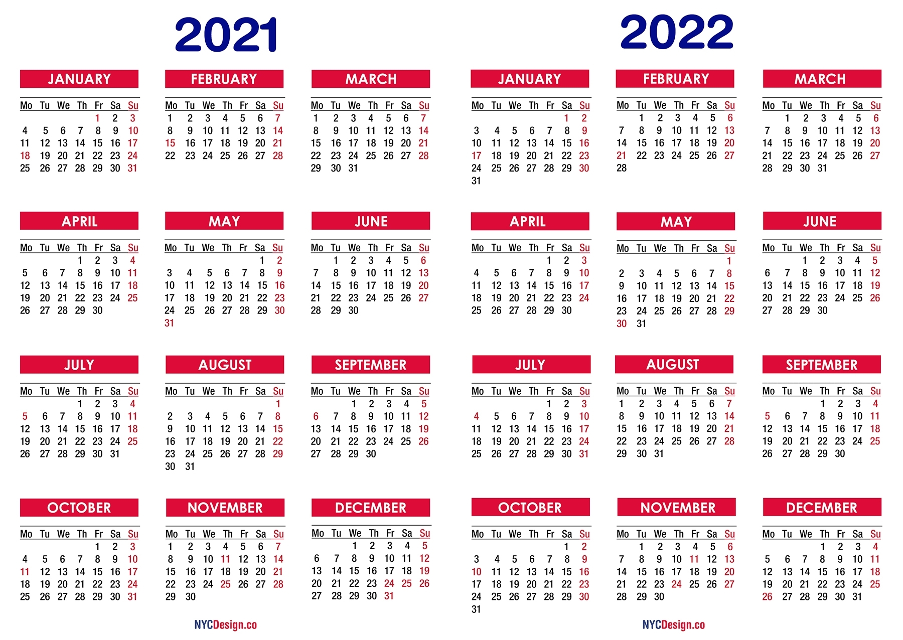 Catch Printable Yearly Calendars 2021 2022