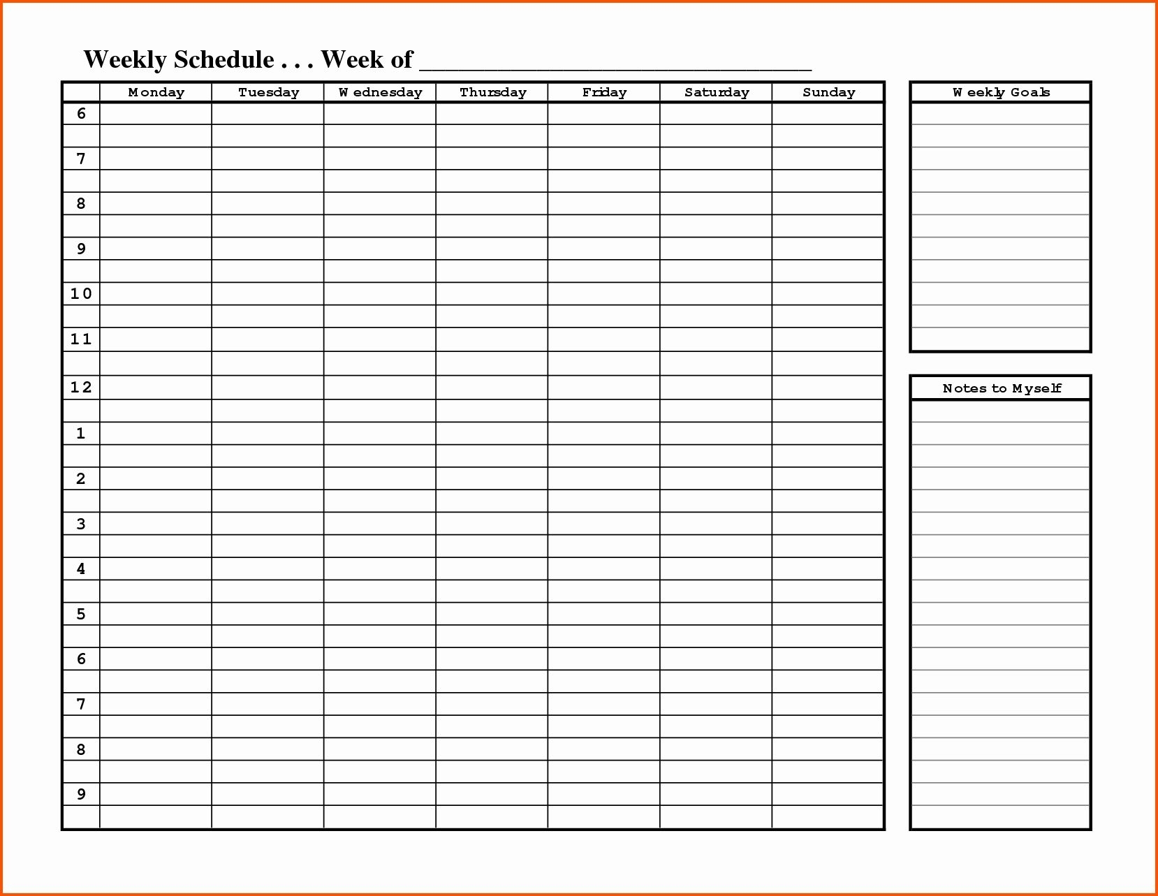 Schedule MondayFriday Hourly Best Calendar Example