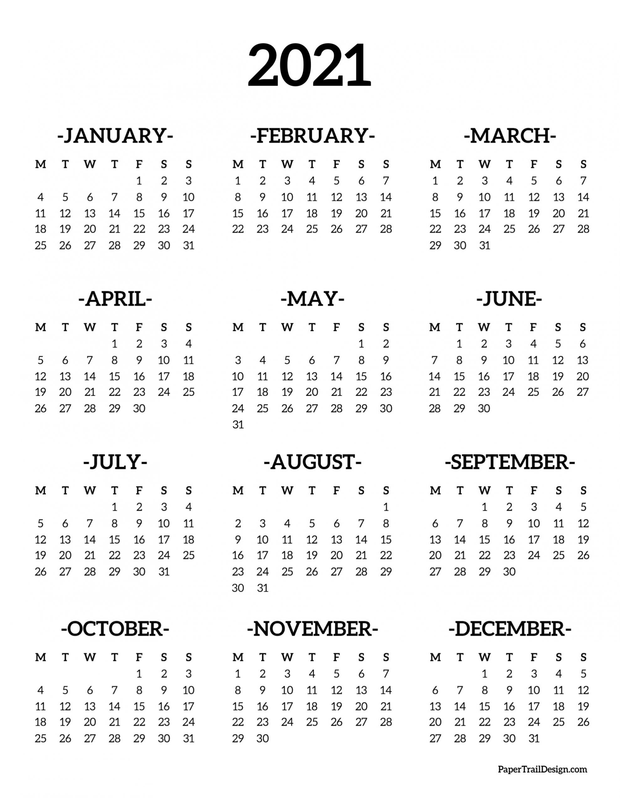 Catch Yearly Calendar 2021 Monday To Sunday