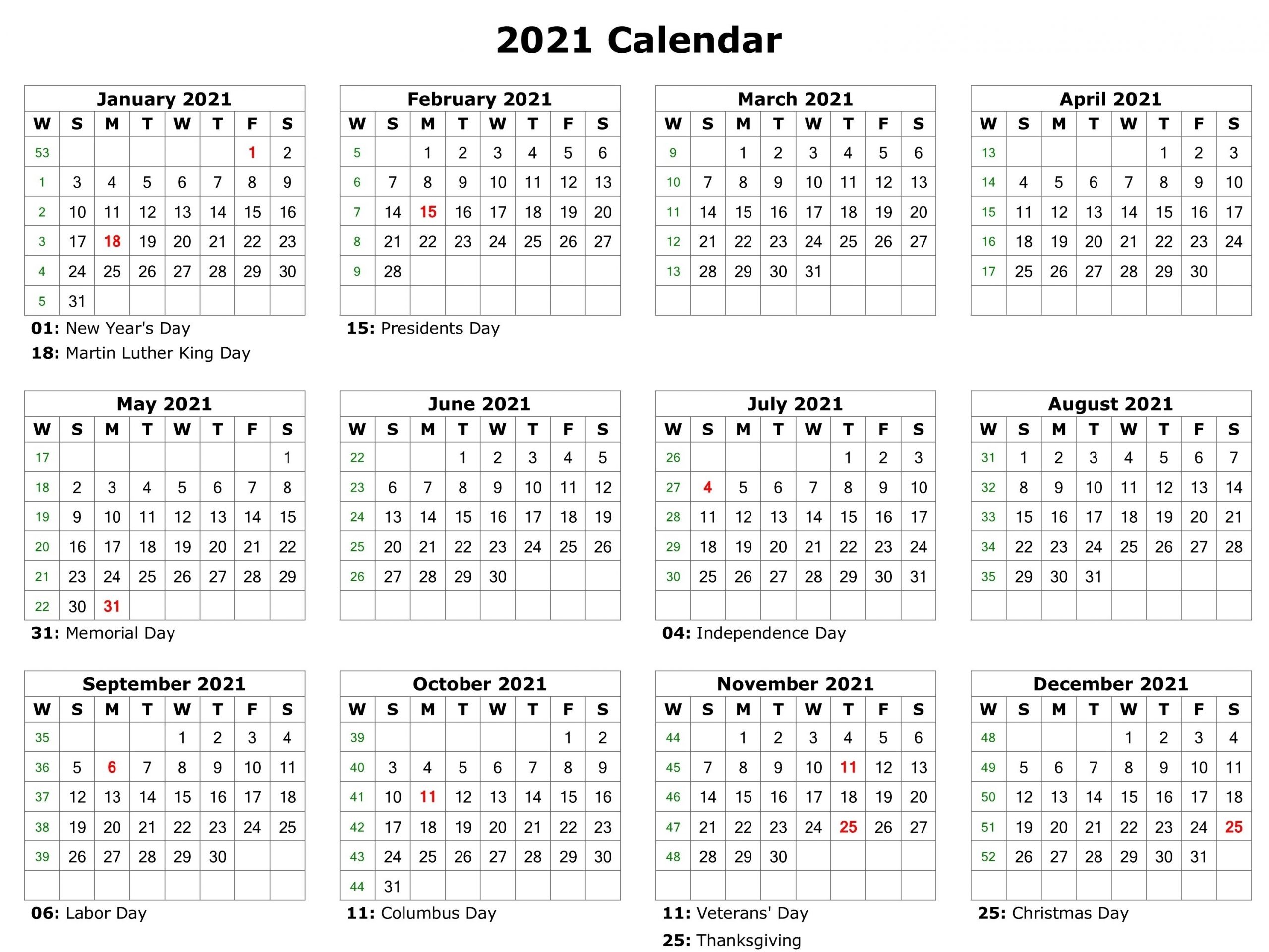 Collect 12 Month Calendar Template2021