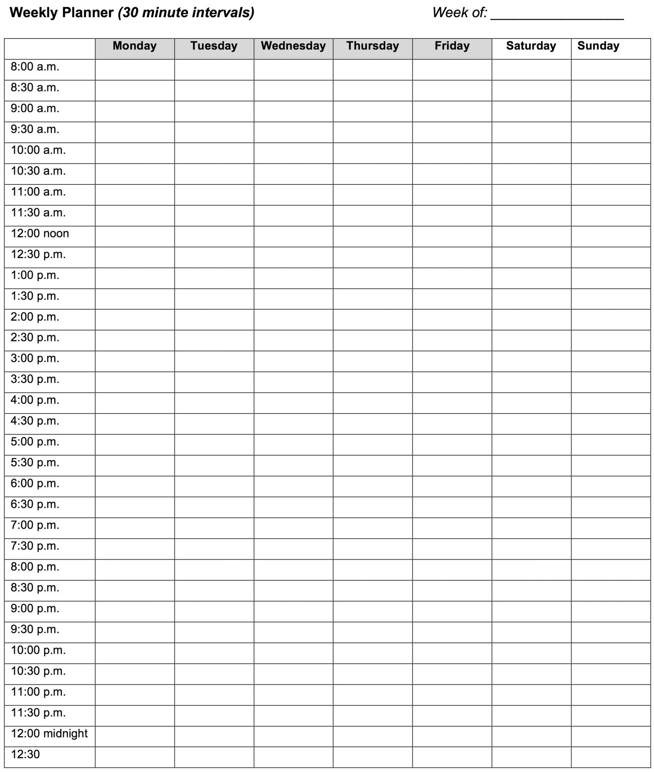15 Minute Increment Log Best Calendar Example 7-best-images-of-printable-weekly-calendar-with-time-slots-printable