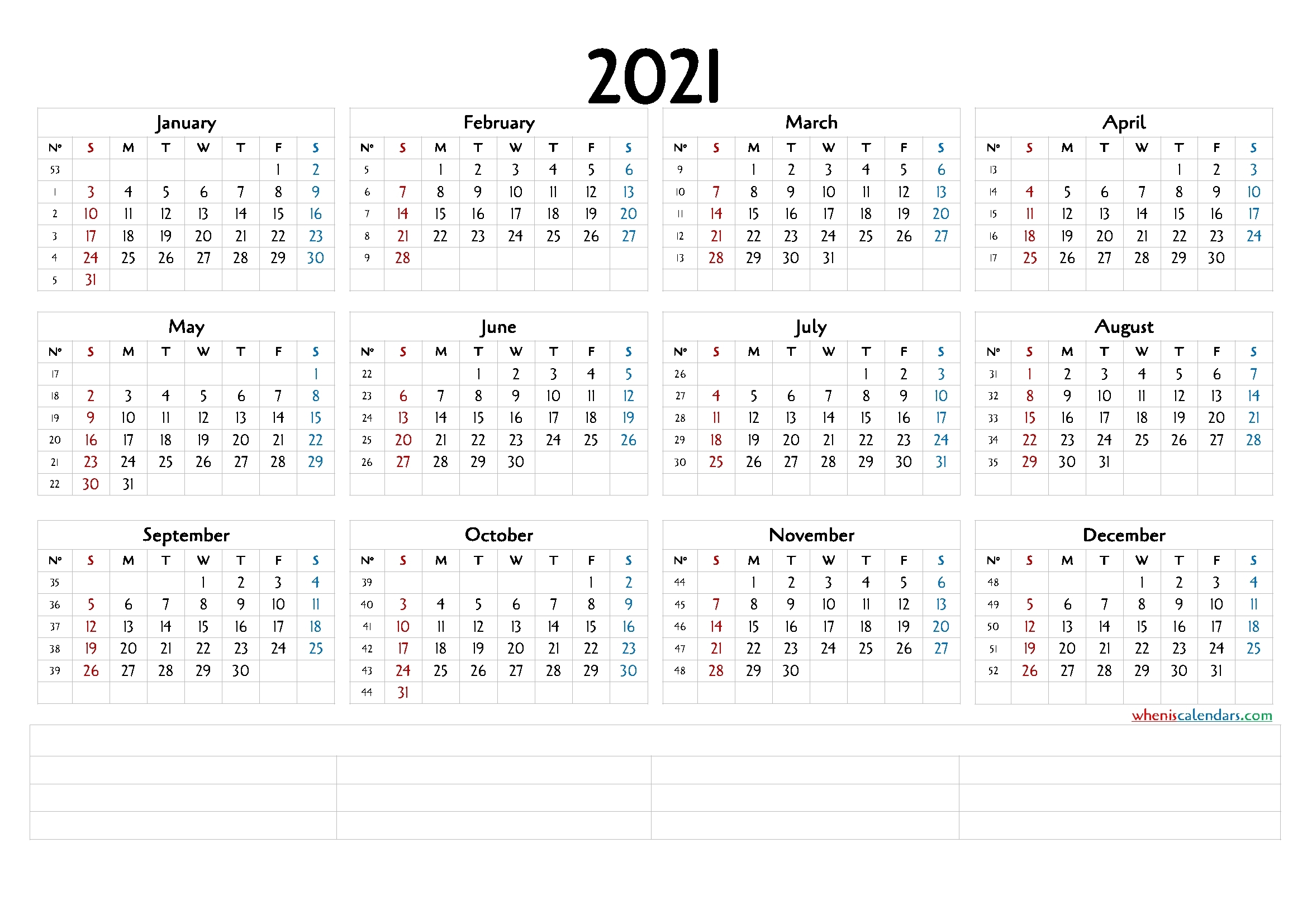Collect 2021 12 Month Calendar Template