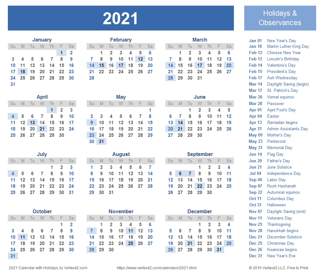 Collect 2021 Annual Calendar