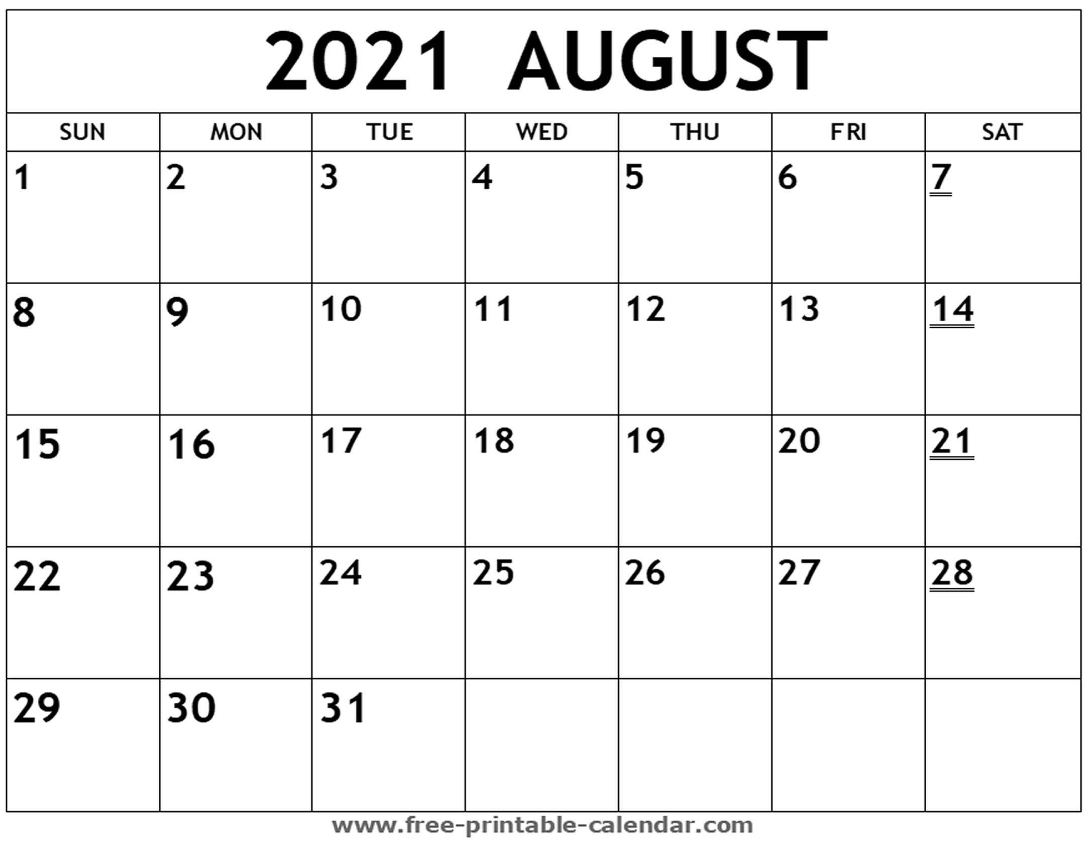 Collect 2021 August Calendar Print Out