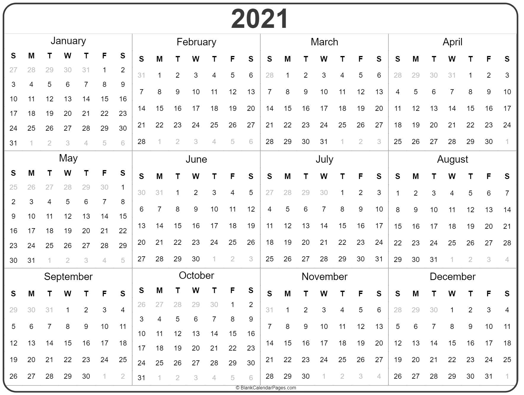 Collect 2021 Yearly Calendar Printable Pdf