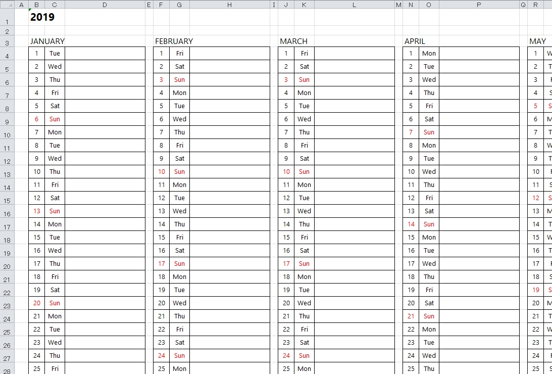 Collect 52Weak Calendar Excel