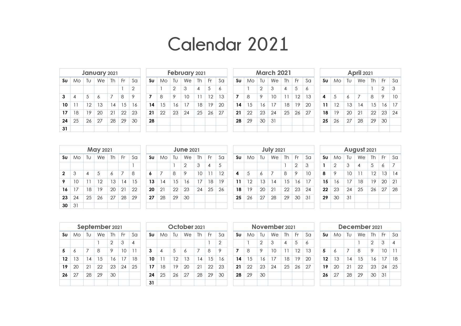Collect 6 Month Calendar 2021 Printable One Page