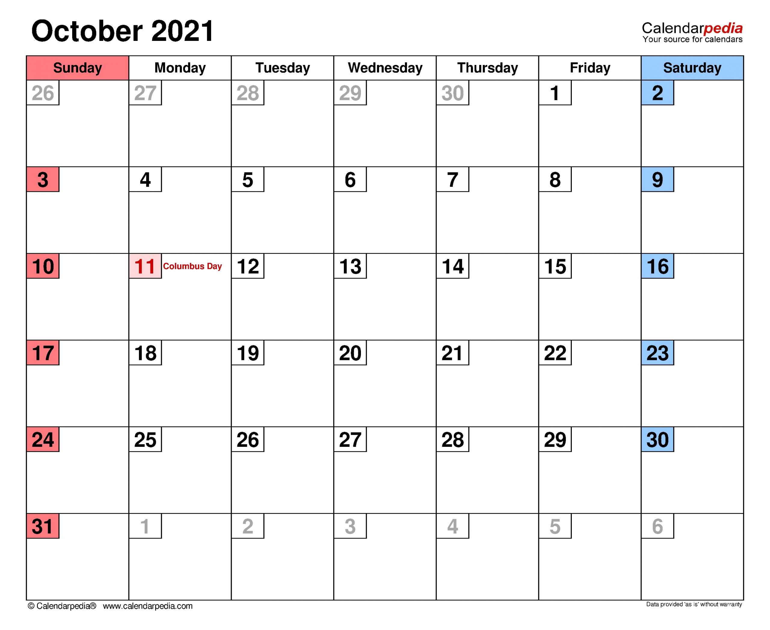 Collect August Through October 2021 Calendar