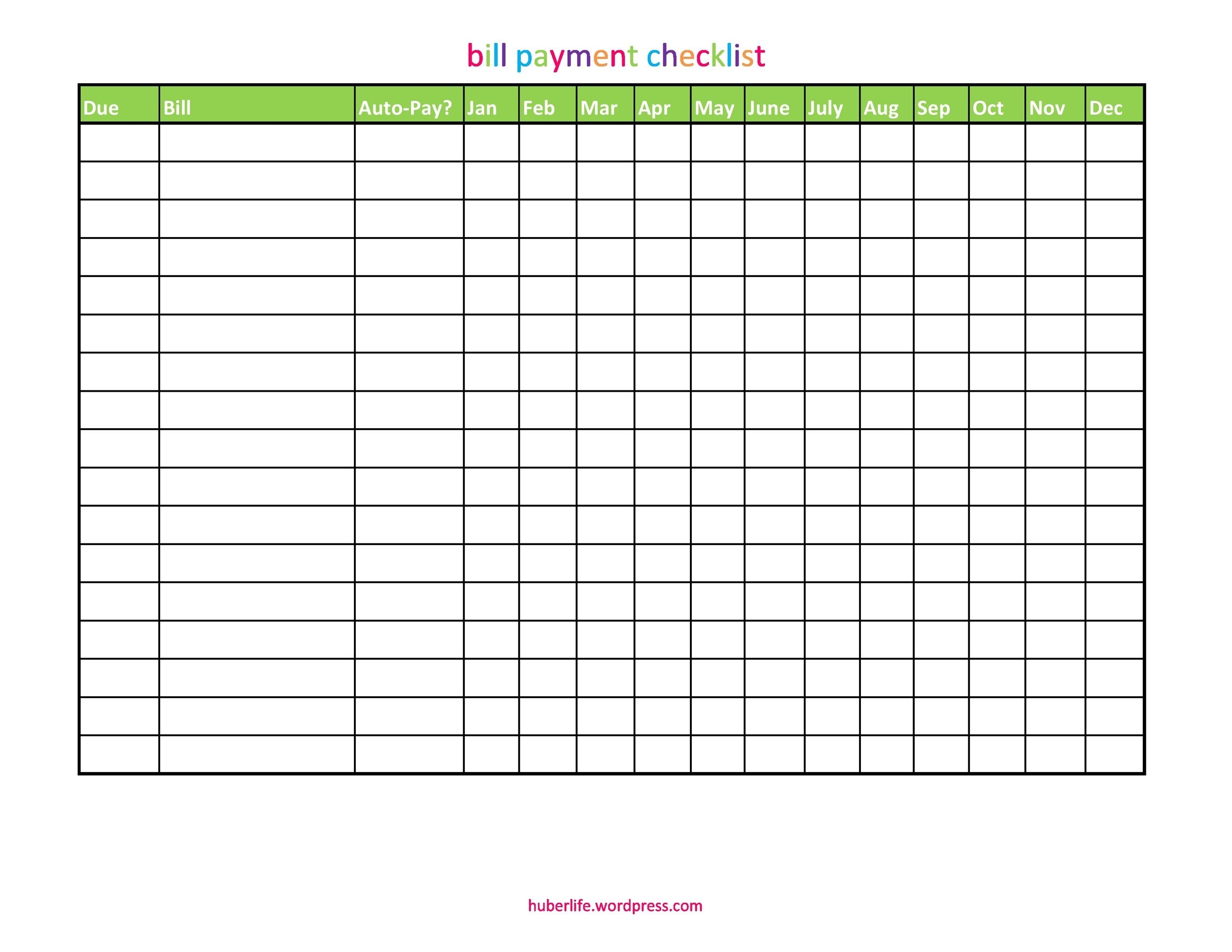 Collect Bill Payment Worksheet Printable